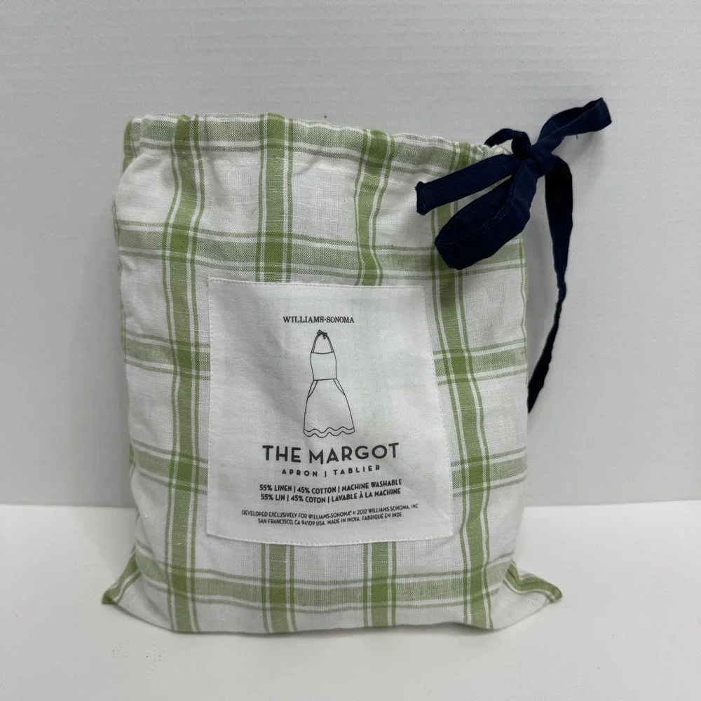 Williams-Sonoma The Margot Apron Green White Plaid Linen Cotton Blend New In Bag